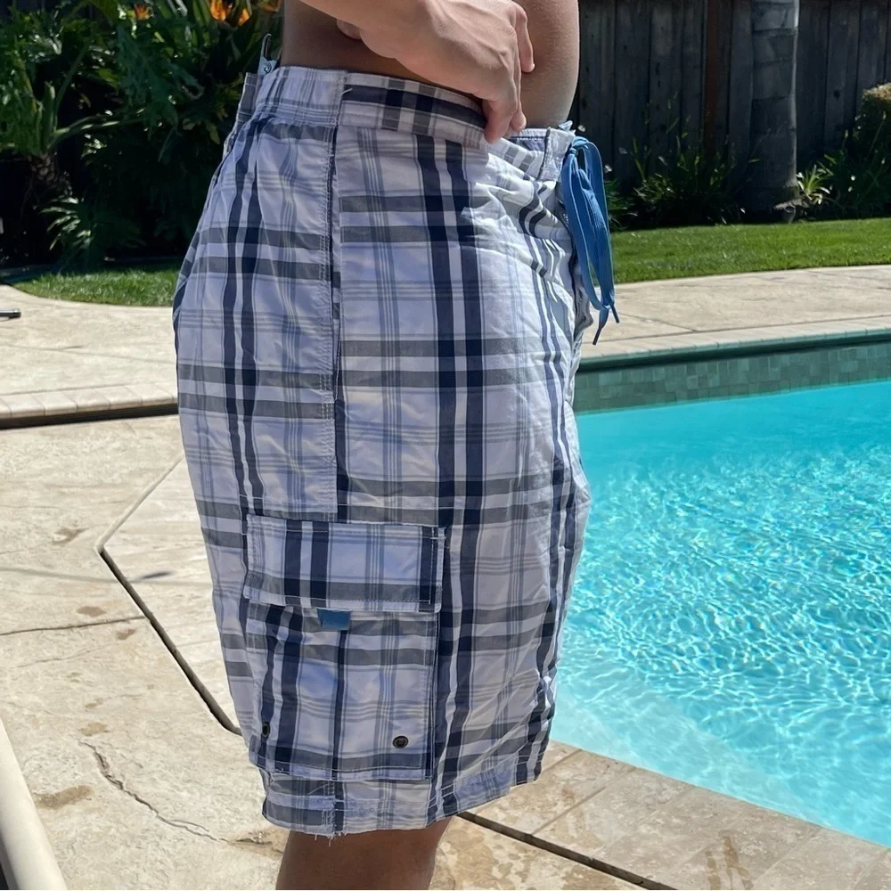 NWT Club Room XL & XXL White Nautical Plaid Striped Swim Trunks MT17